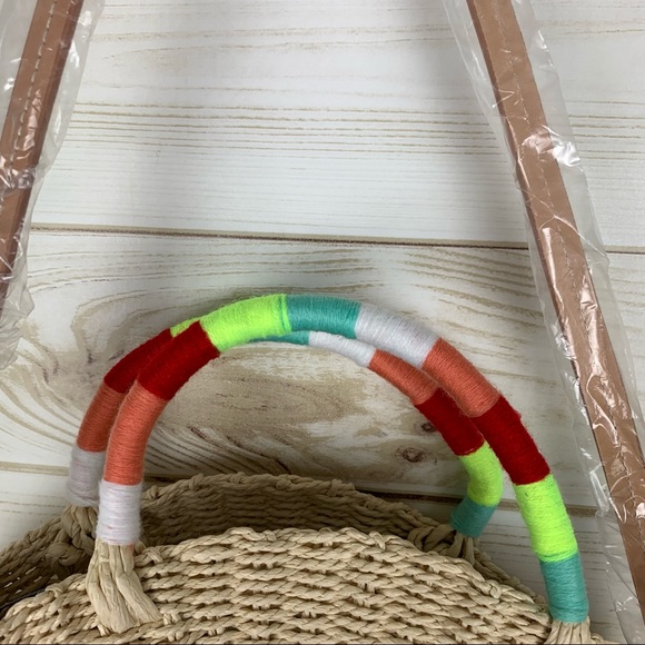 J.Crew Summer Neon White Pink Straw Color Block Crossbody Purse Shoulder Bag - Picture 7 of 15